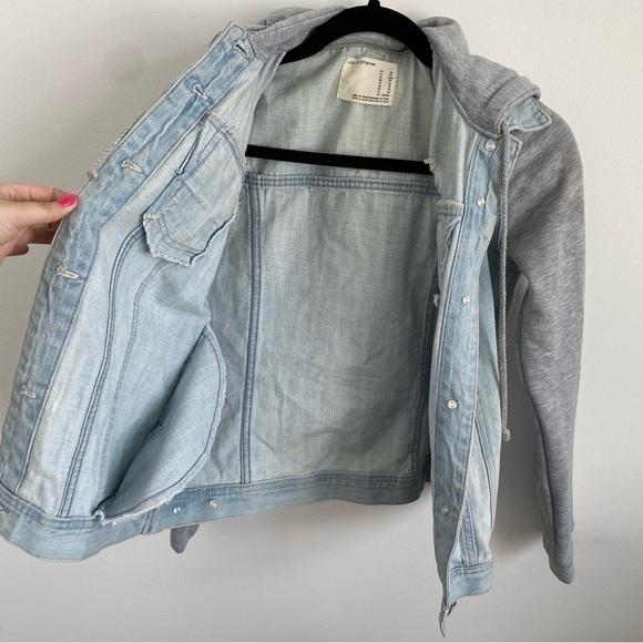 Life in Progress Grey Hoodie Jean Jacket Coat Distressed in Denim / Grey • XS - Picture 2 of 9